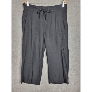 Denim & Co Naturals Wide Leg Crop Pants Womens Size M Black Drawstring Pockets‎